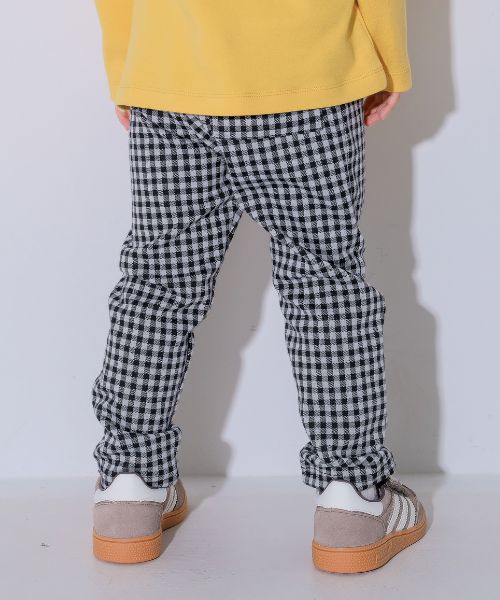 男女兼用 チェック柄 ストレッチ レギンスパンツ モデル着用イメージ（ソフトブラック）