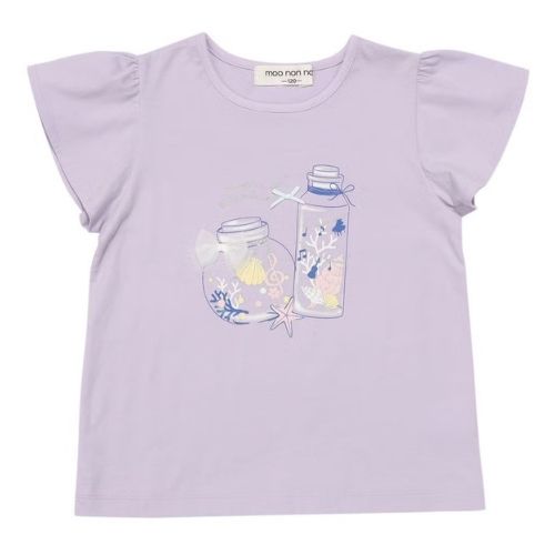 綿100％貝殻＆音符ガラス瓶プリントTシャツ