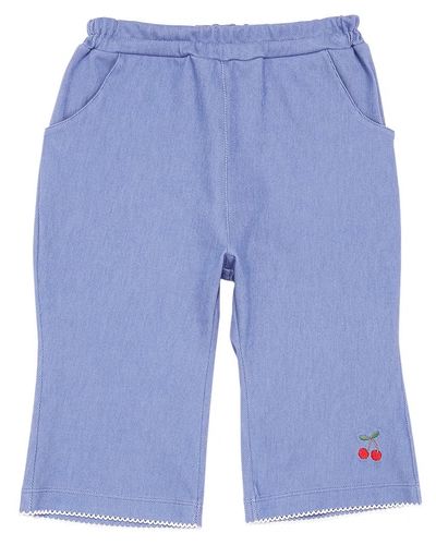 デニムツイルニット チェリー刺繍 ブーツカットパンツ