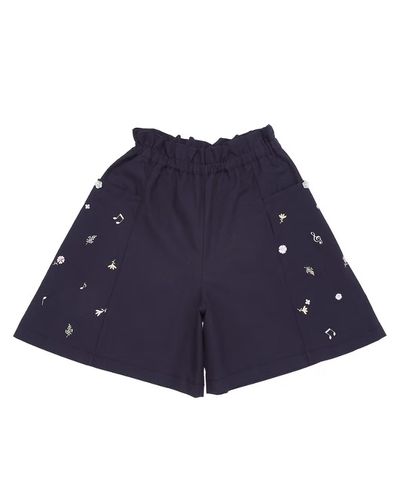 綿100％ 音符＆花刺繍 キュロットパンツ