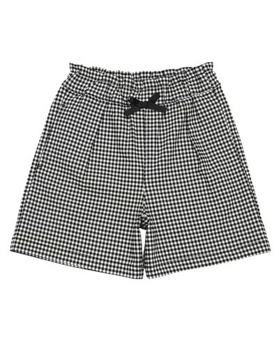 ギンガムチェック リボンつき ストレッチツイルショートパンツ