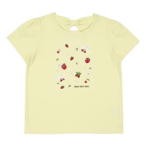 綿100％ リボン チェリー刺繍Tシャツ