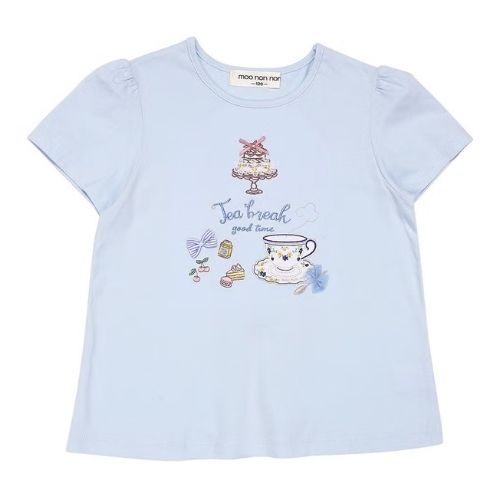 綿100％ ティーカップスイーツ刺繍 バックリボンTシャツ