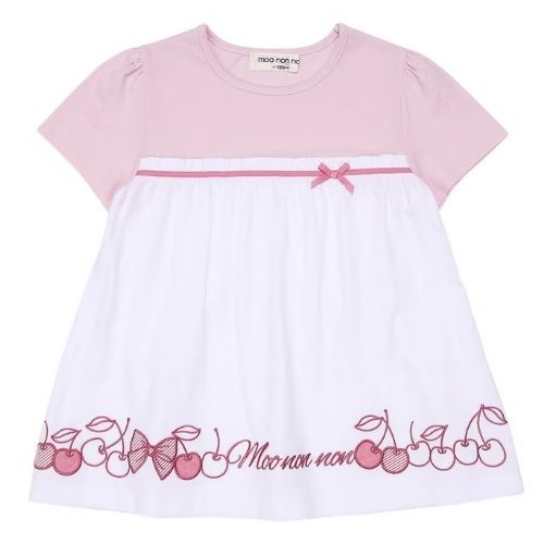 綿100％ チェリー リボン ロゴ刺繍 チュニックTシャツ