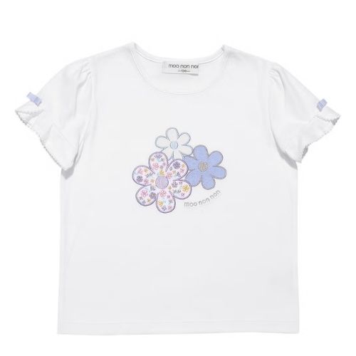 綿100％ お花 ロゴ刺繍 リボンつきTシャツ