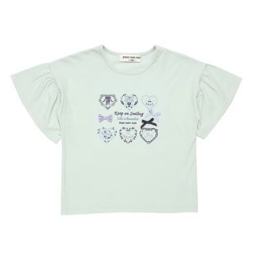 綿100％ ロゴハートお花刺繍 リボンTシャツ