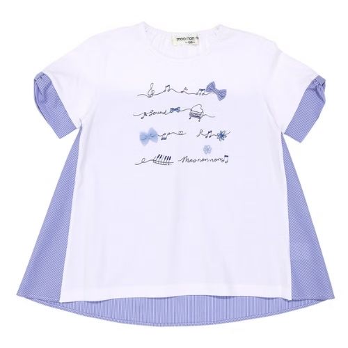 ピアノ＆音符プリント ストライプ切り替えTシャツ