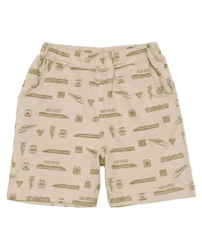 綿100％ 電車 プリント ハーフ丈 パンツ