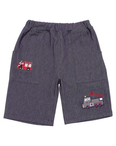 パンダ＆消防車刺繍 デニムツイルニットハーフパンツ