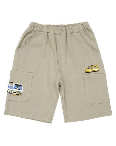 パンダ 電車 乗り物刺繍 ストレッチハーフパンツ