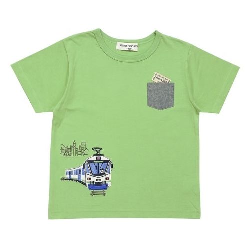 綿100％ 電車ワッペン刺繍Tシャツ