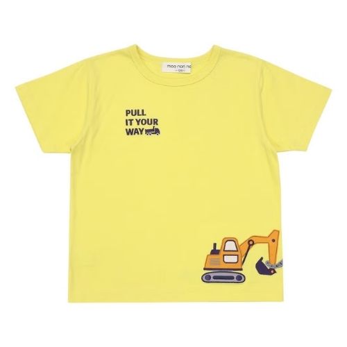 綿100％ ショベルカー＆動物ワッペン ロゴ刺繍 Tシャツ