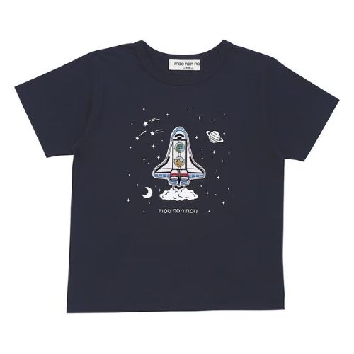 綿100％ スペースシャトル ワッペン 恐竜刺繍 Tシャツ