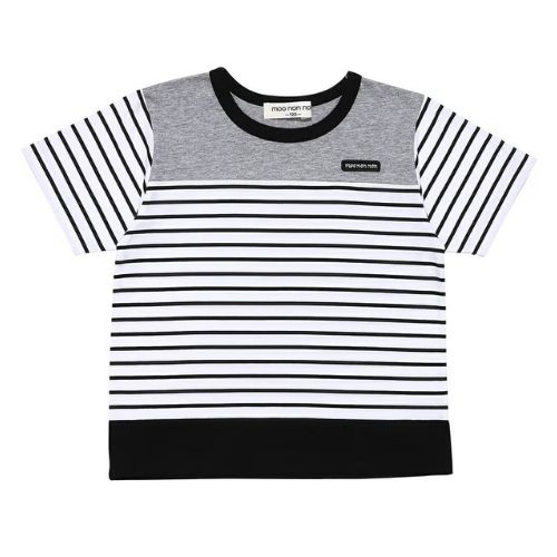 綿100％ ボーダー柄ロゴワッペンTシャツ