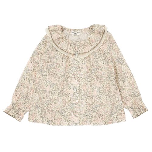 小花柄 シフォンフリル襟付き ブラウス