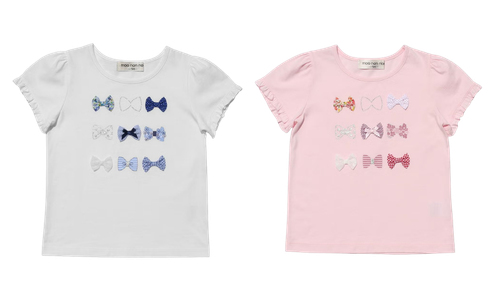 綿100％リボンモチーフフリル袖Tシャツ カラーバリエーション