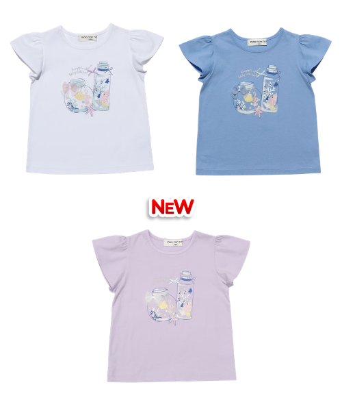 綿100％貝殻＆音符ガラス瓶プリントTシャツ カラーバリエーション