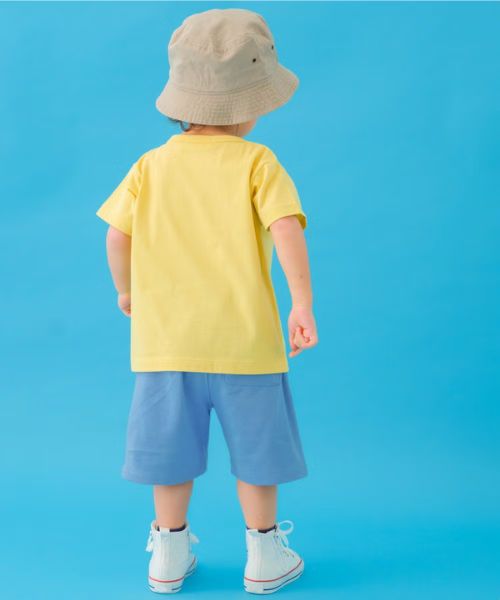 綿100％ ロボット 刺繍 半袖 Tシャツ モデル着用イメージ（イエロー）