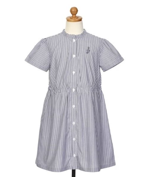 ストライプ柄 音符刺繍 前開きワンピース