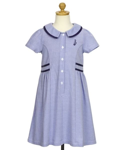 ストライプ柄 襟付き ギャザーワンピース