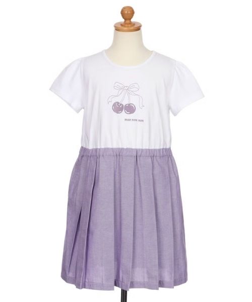 チェリー ロゴ刺繍 プリーツ風ドッキングワンピース