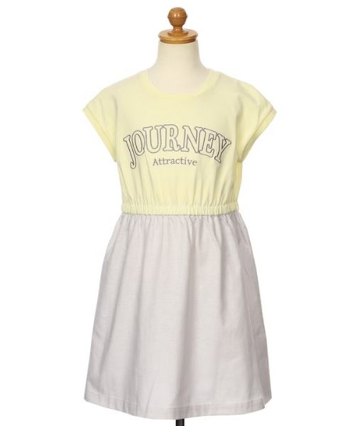 ロゴ刺繍 ギャザードッキングワンピース