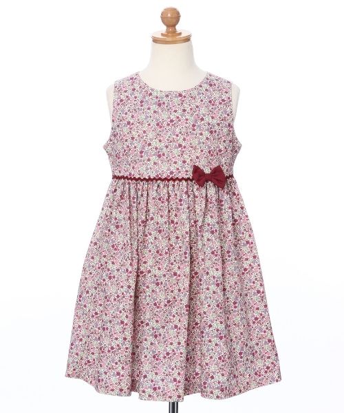 日本製 綿100％ 花柄 リボン付き ワンピース