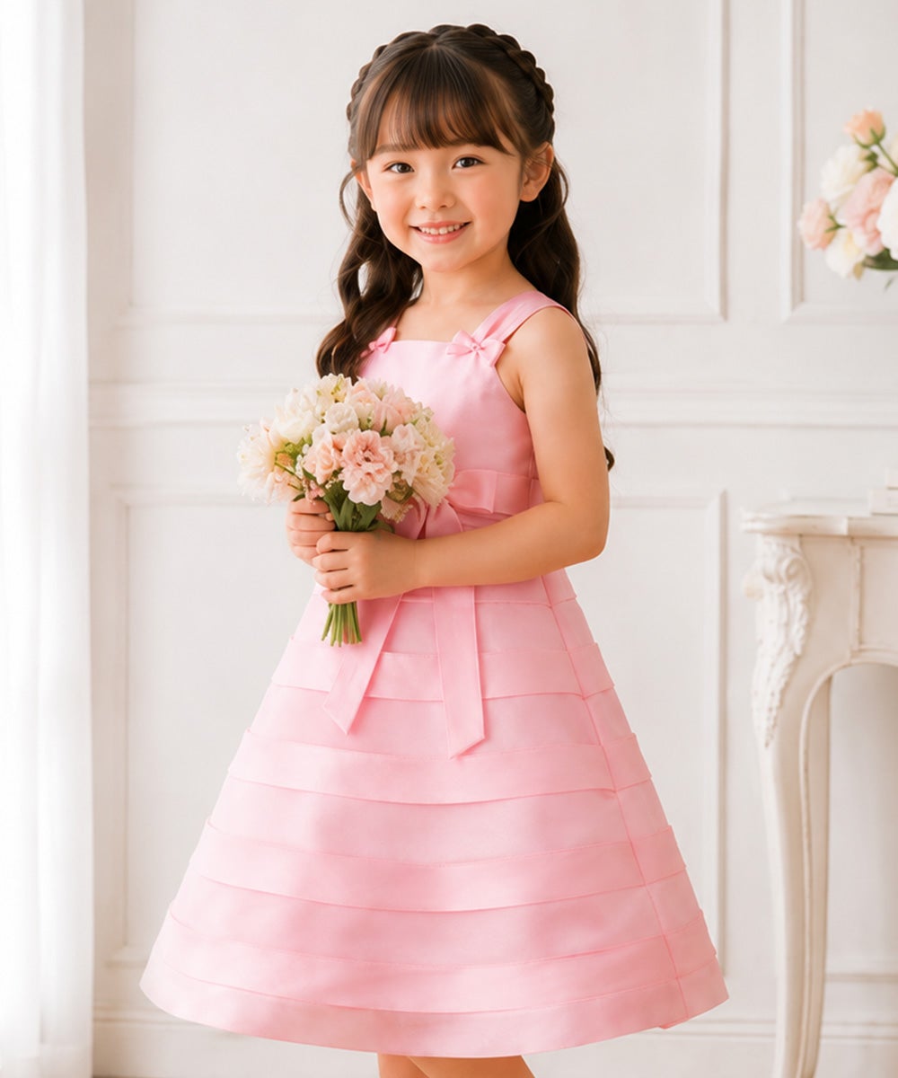 子供服 女の子 チュールタックドレス ピンク(02) モデル画像1