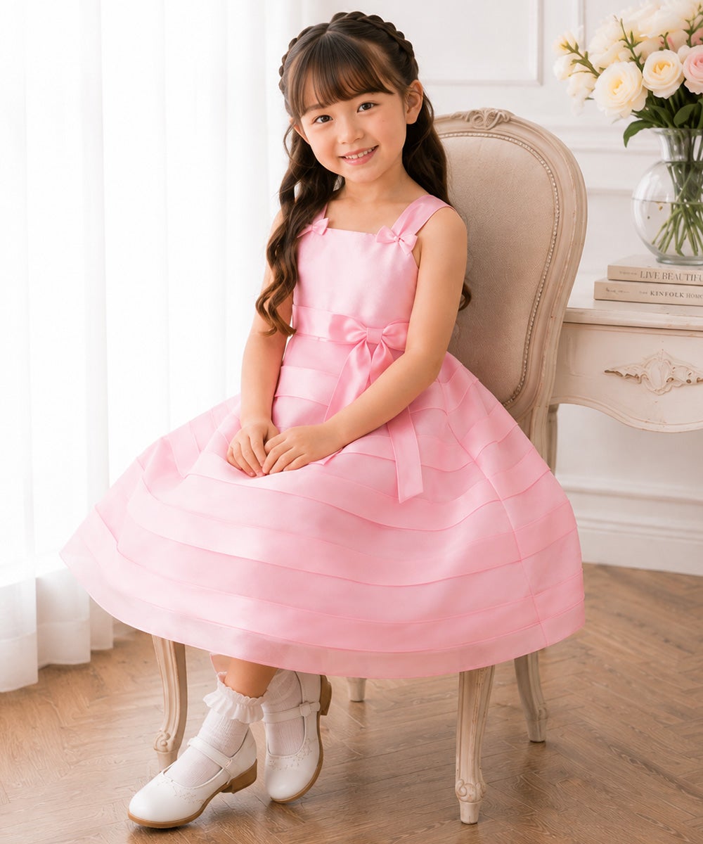子供服 女の子 チュールタックドレス ピンク(02) モデル画像2