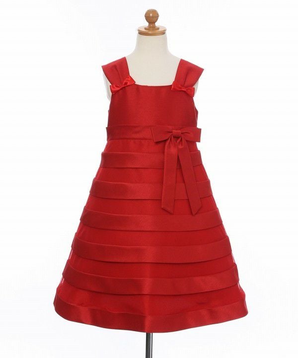 子供服 女の子 チュールタックドレス レッド(03) トルソー正面
