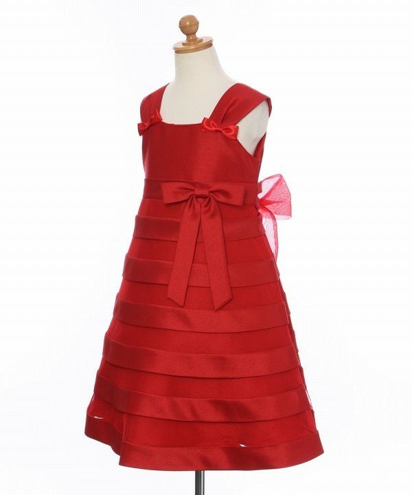 子供服 女の子 チュールタックドレス レッド(03) トルソー斜め