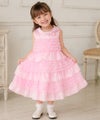 ベビー服 女の子 リボンつきチュールフリルAラインドレス ピンク(02) モデル画像アップ