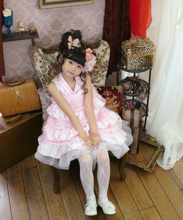 リボンたくさん♡お洒落なオーダードレス140 リボンつきチュールフリルAラインドレス