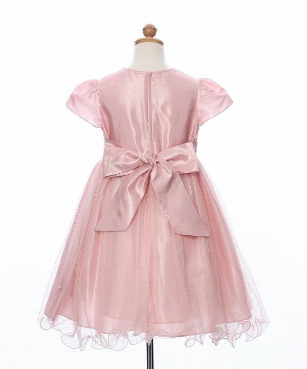 ベビー服 女の子 お花モチーフ付き重ね着風チュールドレス ピンク(02) トルソー背面