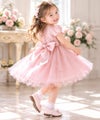 ベビー服 女の子 お花モチーフ付き重ね着風チュールドレス ピンク(02) モデル画像全身