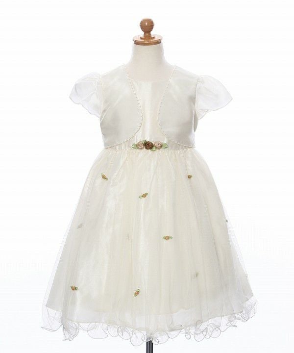 ベビー服 女の子 お花モチーフ付き重ね着風チュールドレス オフホワイト(11) トルソー正面