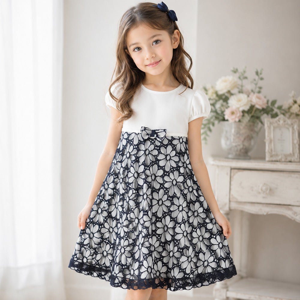 子供服 女の子 日本製お花レース 切替え ワンピース