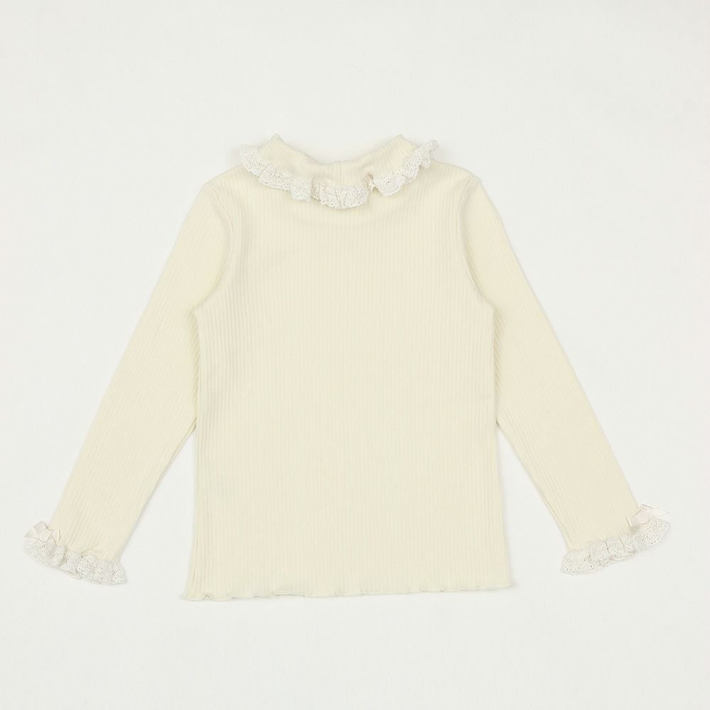 子供服 女の子 綿100％リブレース＆リボン付きタートルネックインナーTシャツ オフホワイト(11) 背面