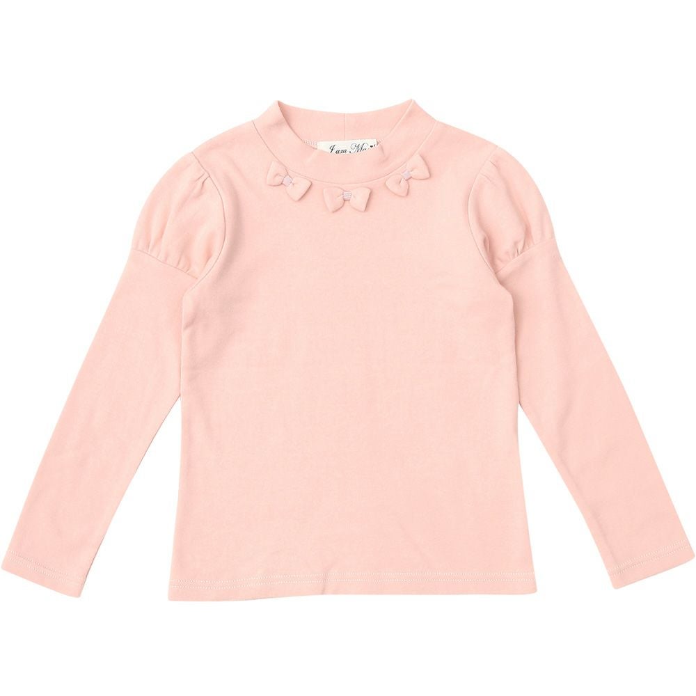 子供服 女の子 ハイネックＴシャツ 長袖 切替パフ袖 ピンク(02) 正面
