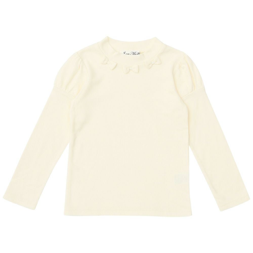 子供服 女の子 ハイネックＴシャツ 長袖 切替パフ袖 アイボリー(12) 正面