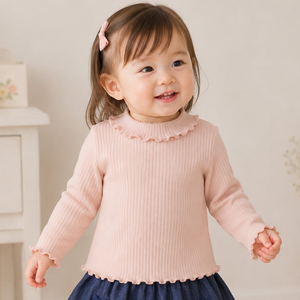 ベビー服 女の子 日本製綿100％リブタートルインナー
