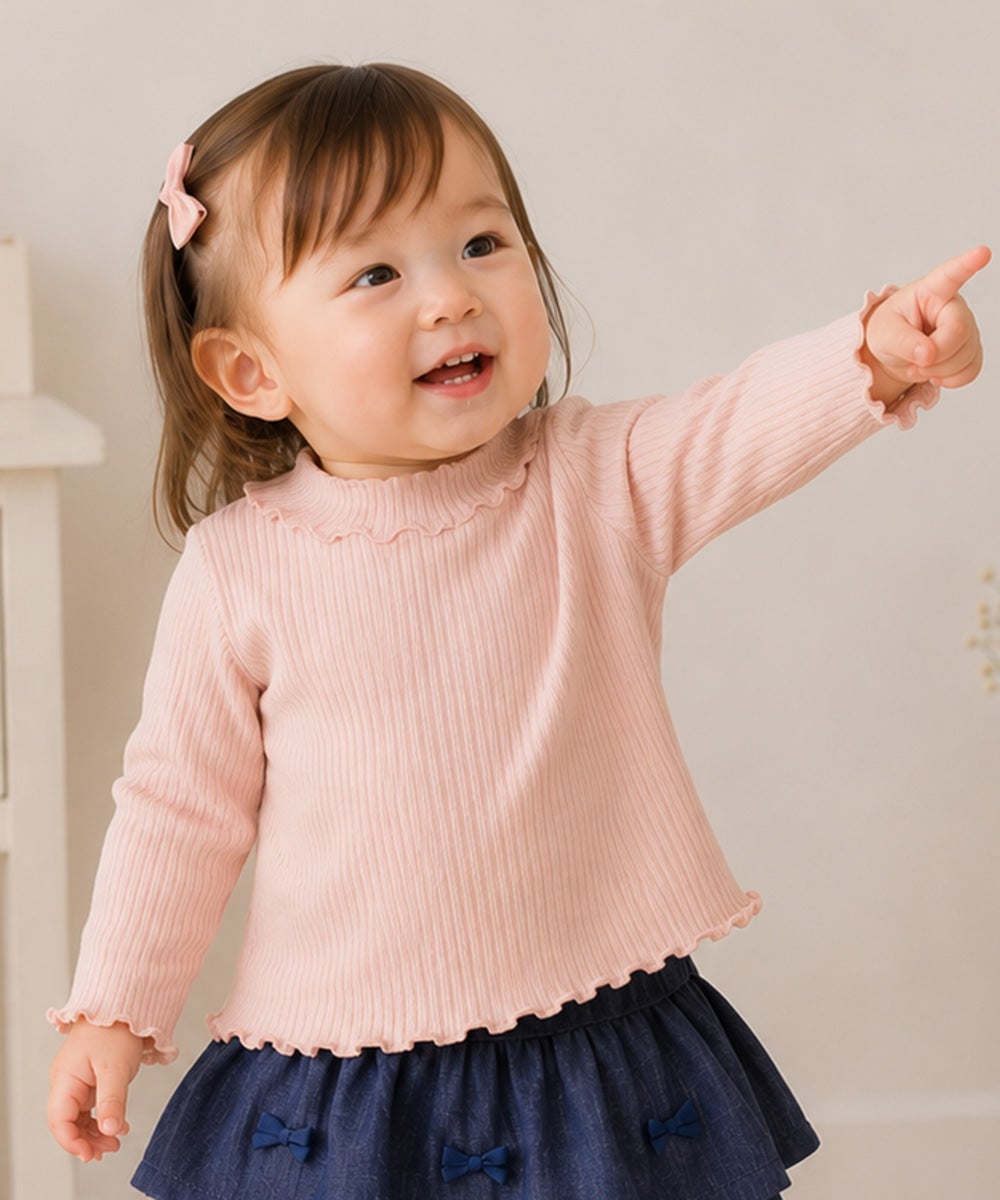 ベビー服 女の子 日本製綿100％リブタートルインナー ピンク(02)