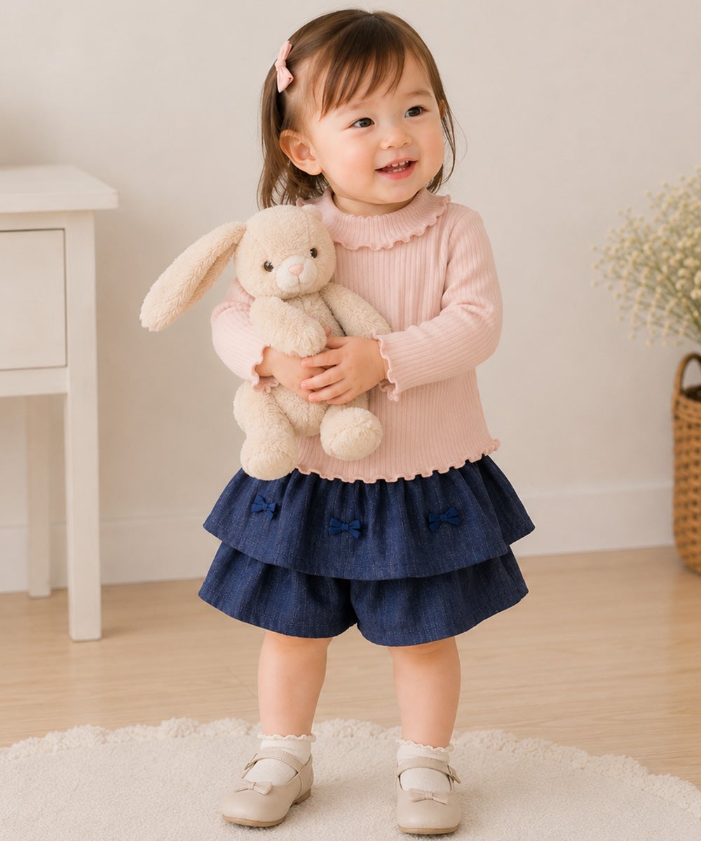 ベビー服 女の子 日本製綿100％リブタートルインナー ピンク(02)