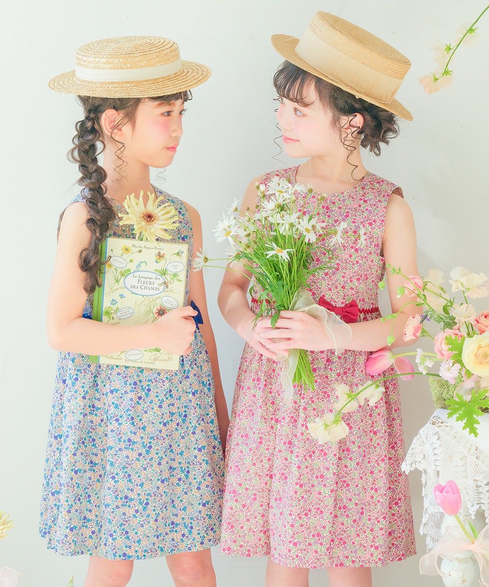 ベビー服 女の子 発表会　結婚式 日本製綿100％小花柄リボン付きギャザー