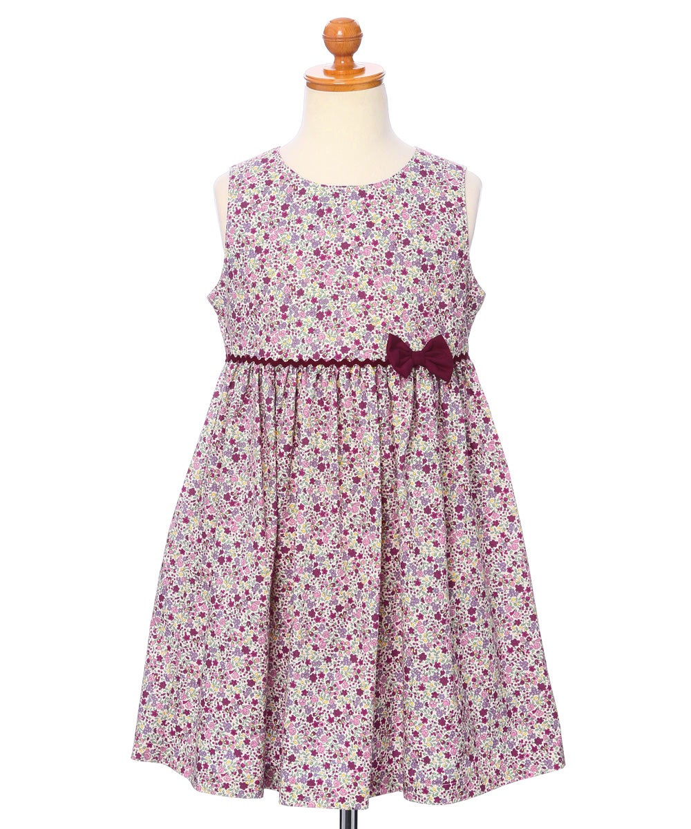 ベビー服 女の子 発表会　結婚式 日本製綿100％小花柄リボン付きギャザー ピンク(02) トルソー背面