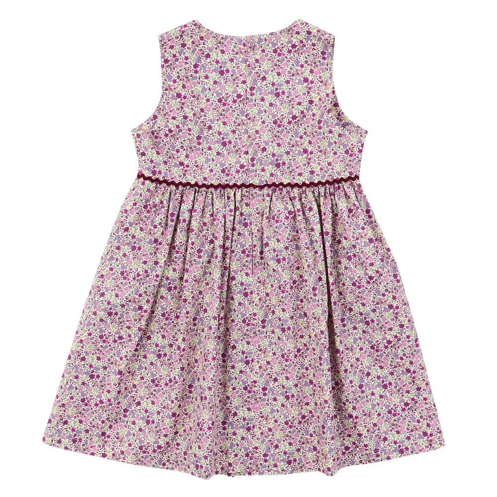 ベビー服 女の子 発表会　結婚式 日本製綿100％小花柄リボン付きギャザー ピンク(02) 背面