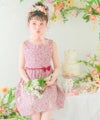 ベビー服 女の子 発表会　結婚式 日本製綿100％小花柄リボン付きギャザー ピンク(02) モデル画像アップ