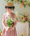 ベビー服 女の子 発表会　結婚式 日本製綿100％小花柄リボン付きギャザー ピンク(02) モデル画像2