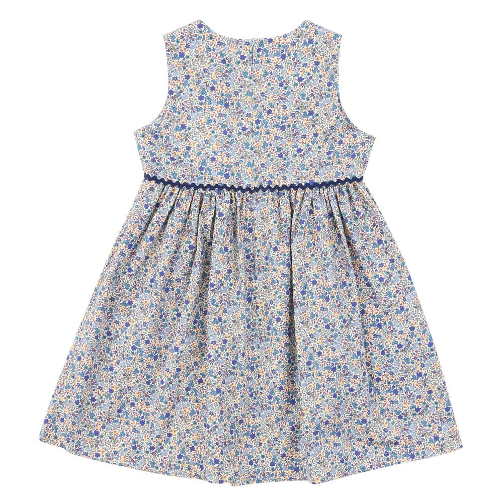 ベビー服 女の子 発表会　結婚式 日本製綿100％小花柄リボン付きギャザー ブルー(61) 背面