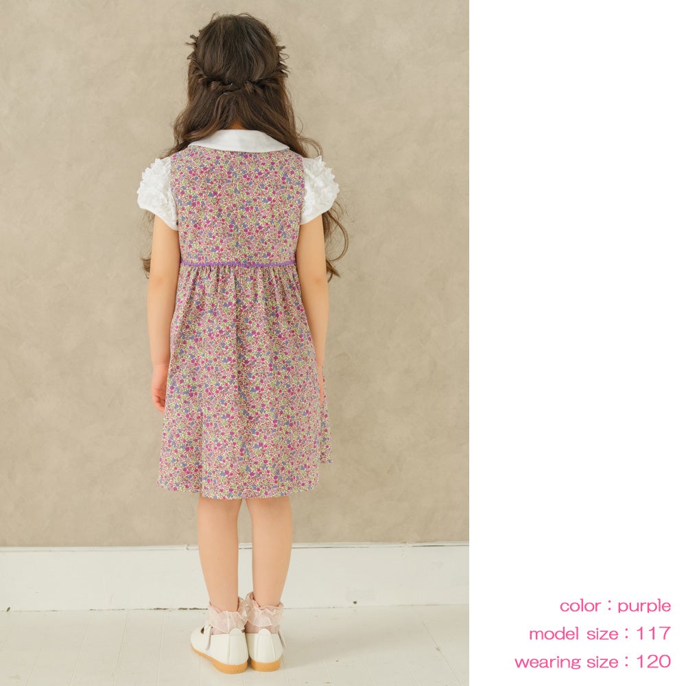 ベビー服 女の子 発表会　結婚式 日本製綿100％小花柄リボン付きギャザー